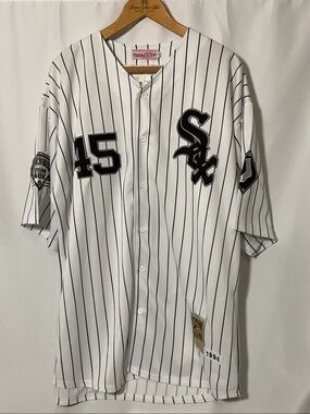 Mitchell & Ness White SOX, White Black Pinstripe Baseball Jersey